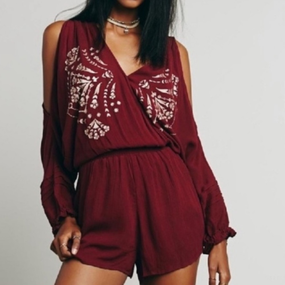 Free People Purple Floral Embroidered Romper